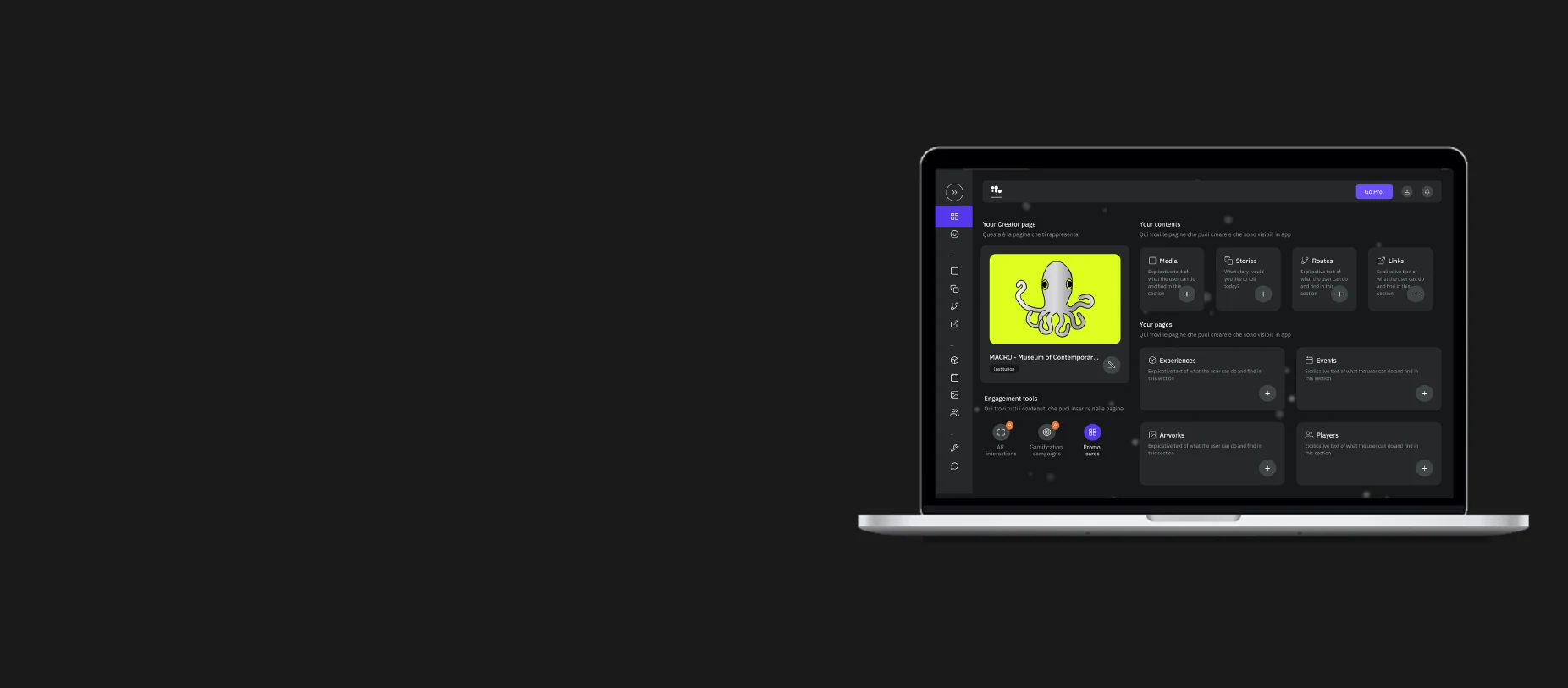 Particle creator dashboard shown on a laptop