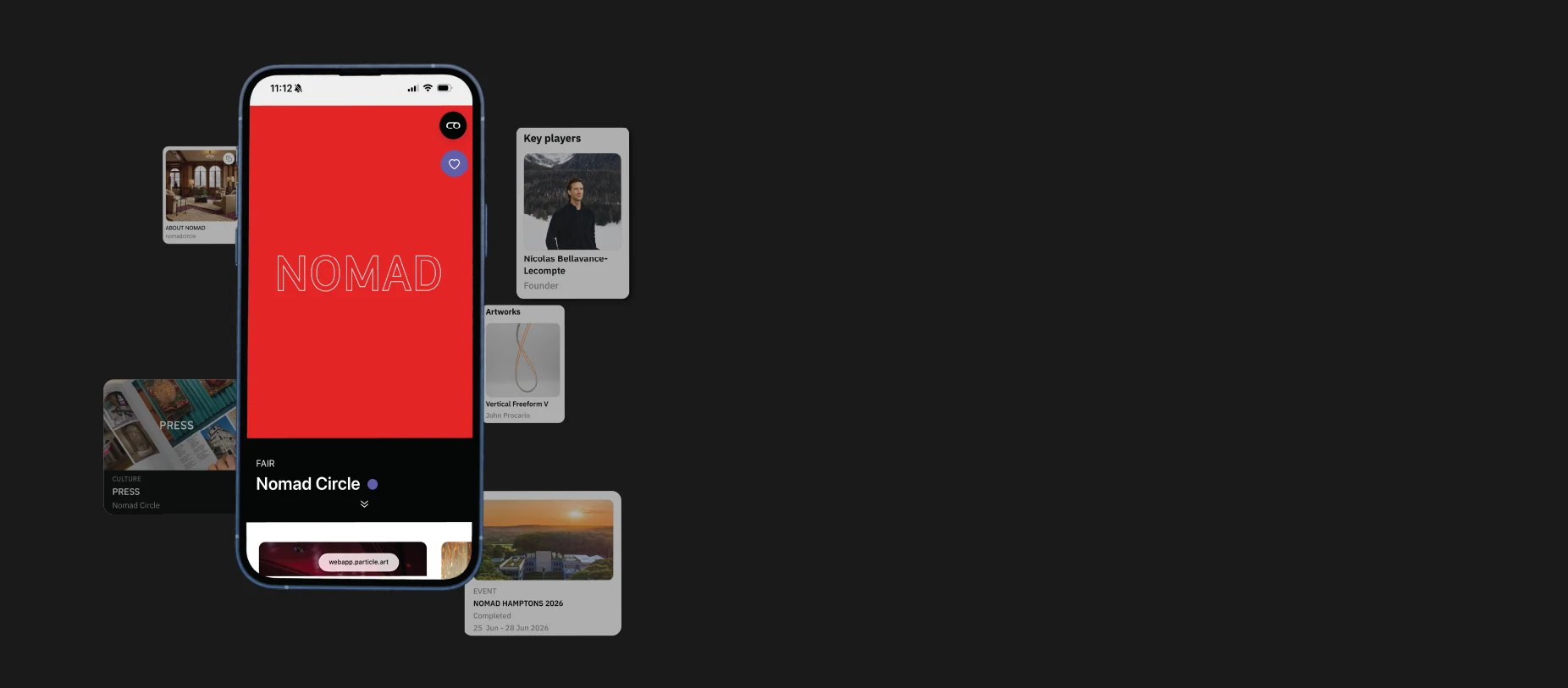 Particle creator page on a phone surrounded by content cards